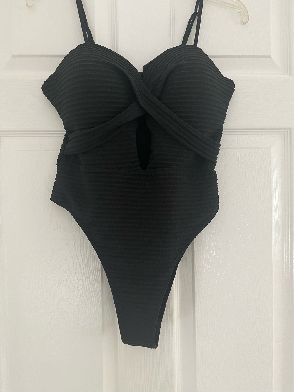 Black Textured Woman’s One-Piece Swimsuit